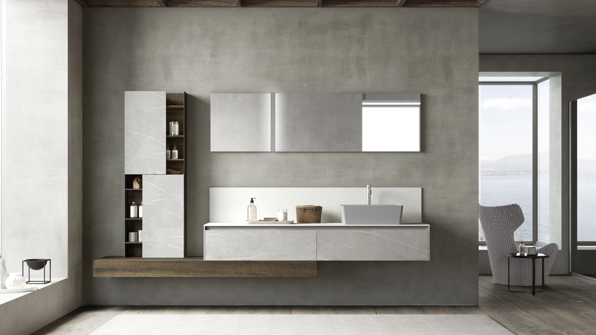 Mobile da Bagno sospeso M2 System 222 in melaminico Pietra Piasentina di Baxar