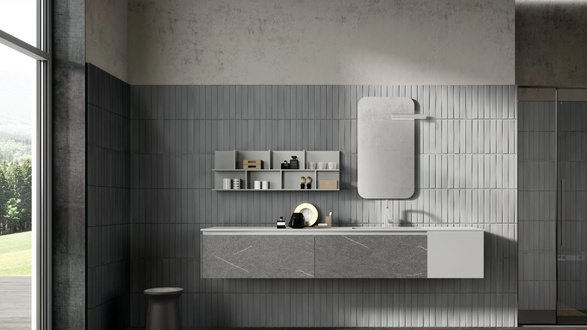 Mobile da Bagno sospeso M2 System 226 in melaminico Pietra Piasentina e laccato opaco di Baxar