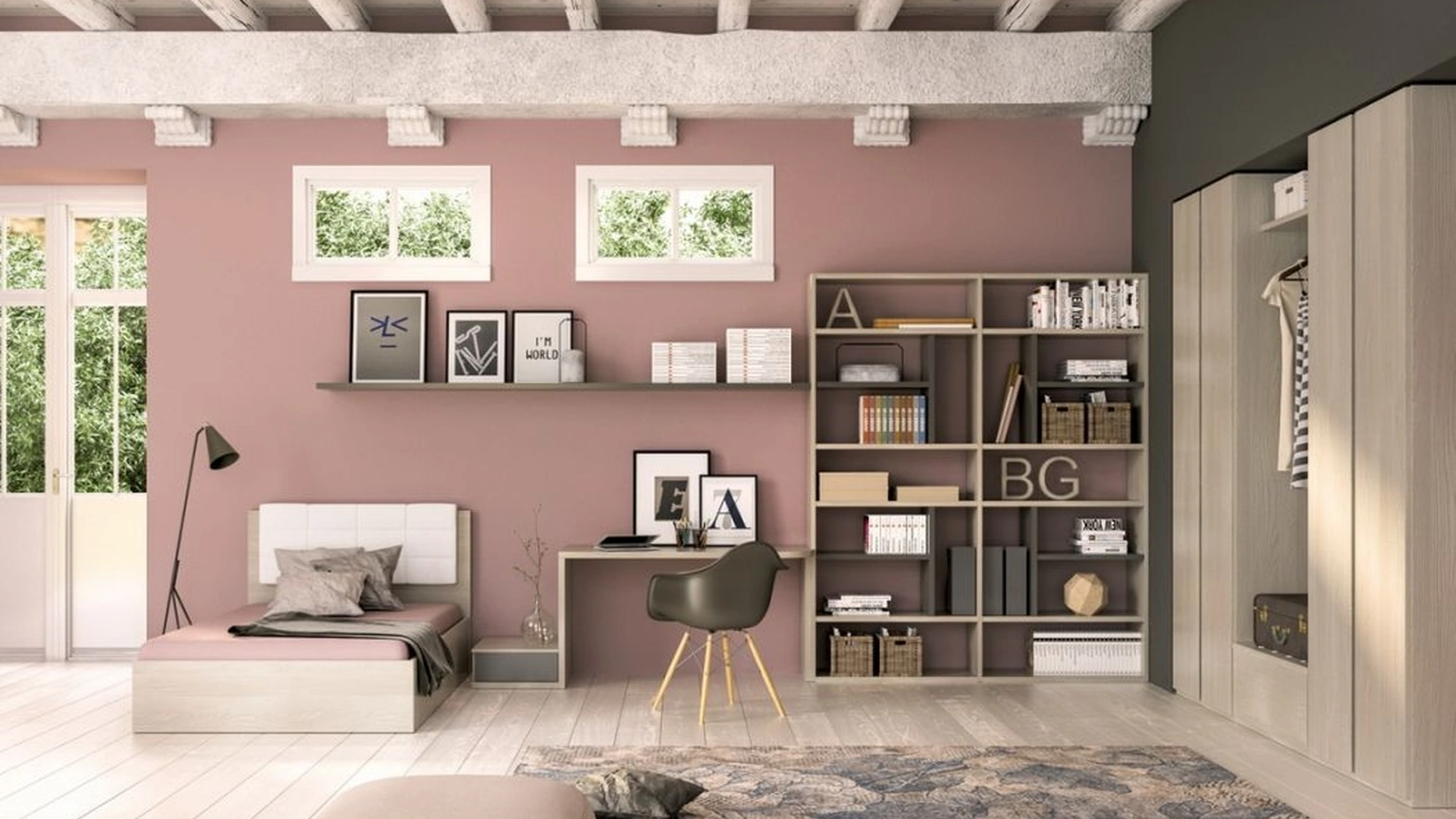 Cameretta componibile con scrittoio e libreria Idea 01 di Corazzin