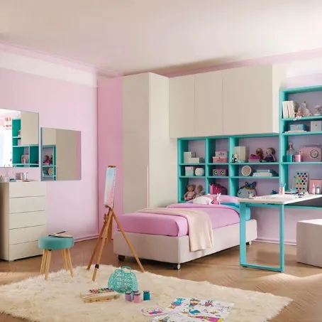 Cameretta a ponte per ragazze con letto in tessuto KC408 di Moretti Compact
