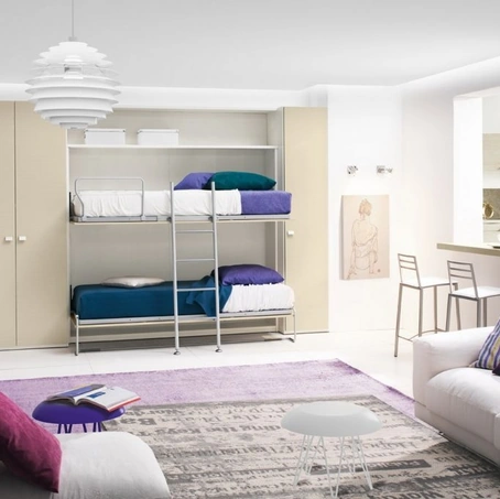 Cameretta armadio con letti a castello a ribalta orizzontale Salvaspazio Slim 01 di Corazzin