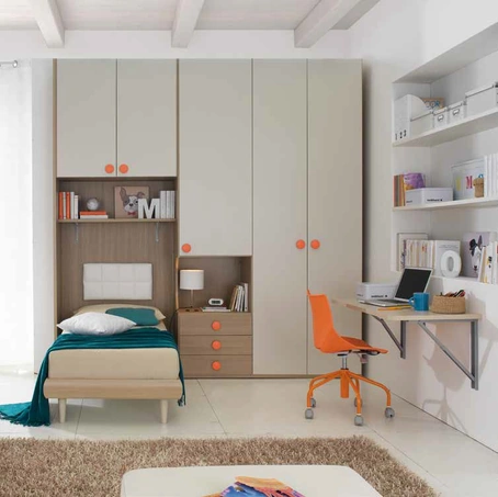 Cameretta con ponte e colonna armadio con letto inserito con caduta rallentata Salvaspazio Basic di Corazzin