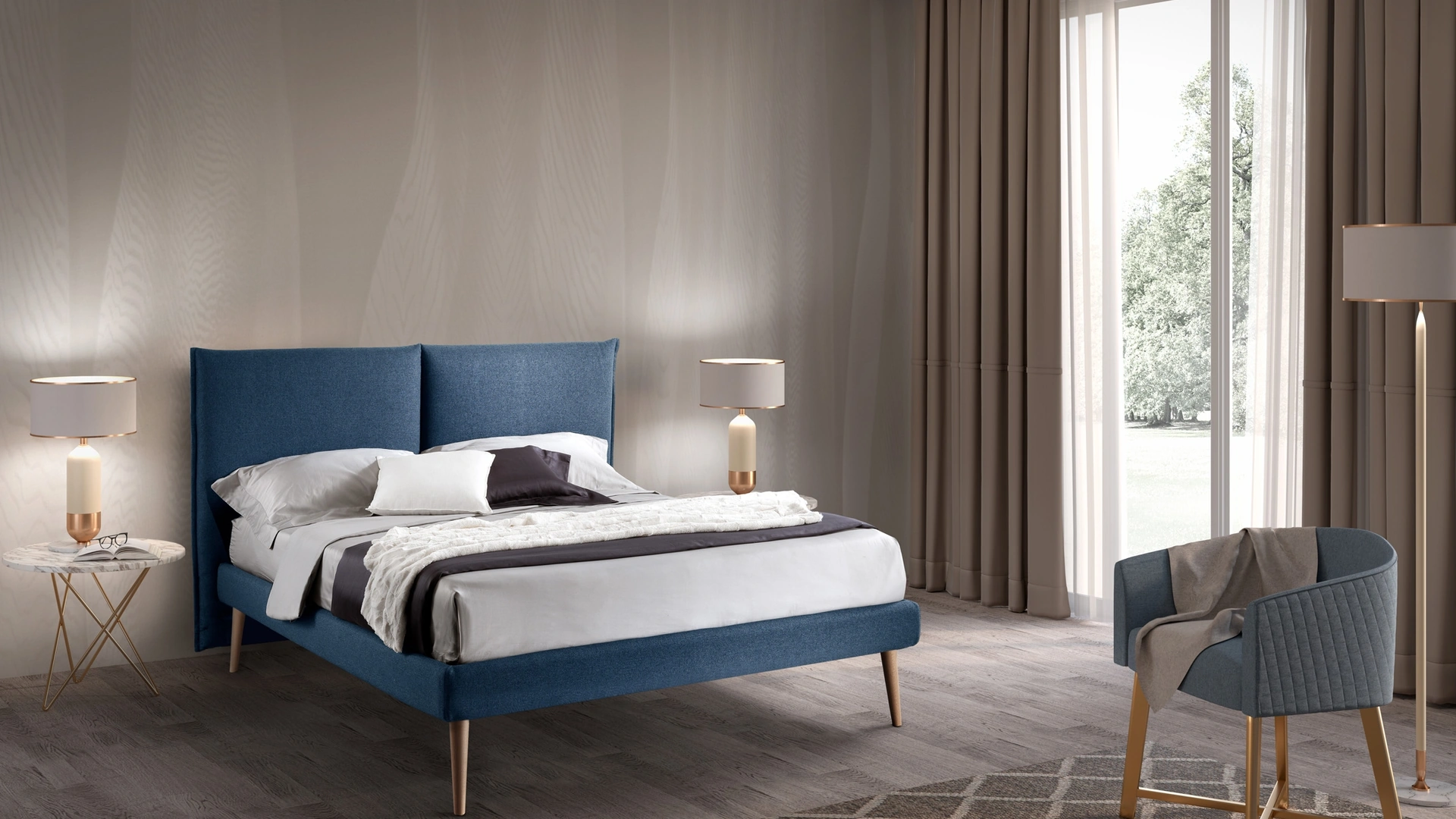 Letto Foster Slim in tessuto imbottito di San Lorenzo