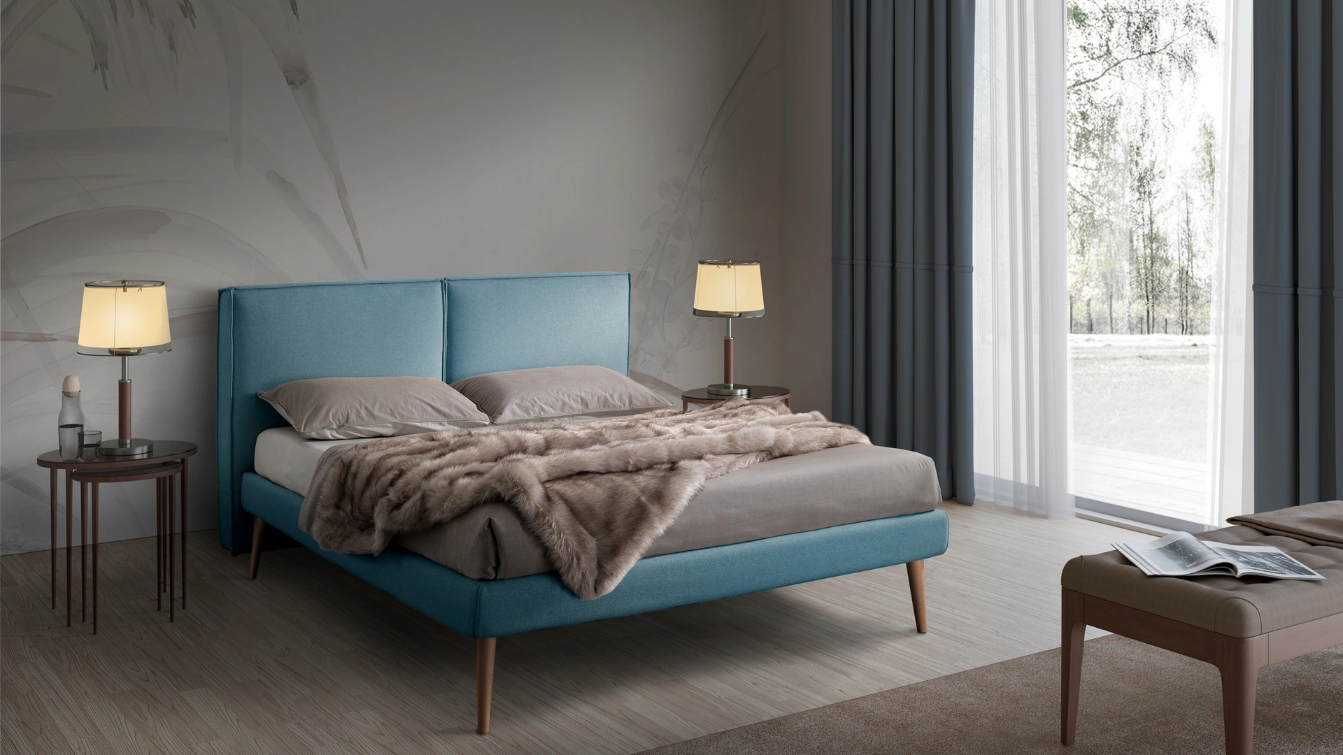 Letto Garland Slim in tessuto imbottito di San Lorenzo