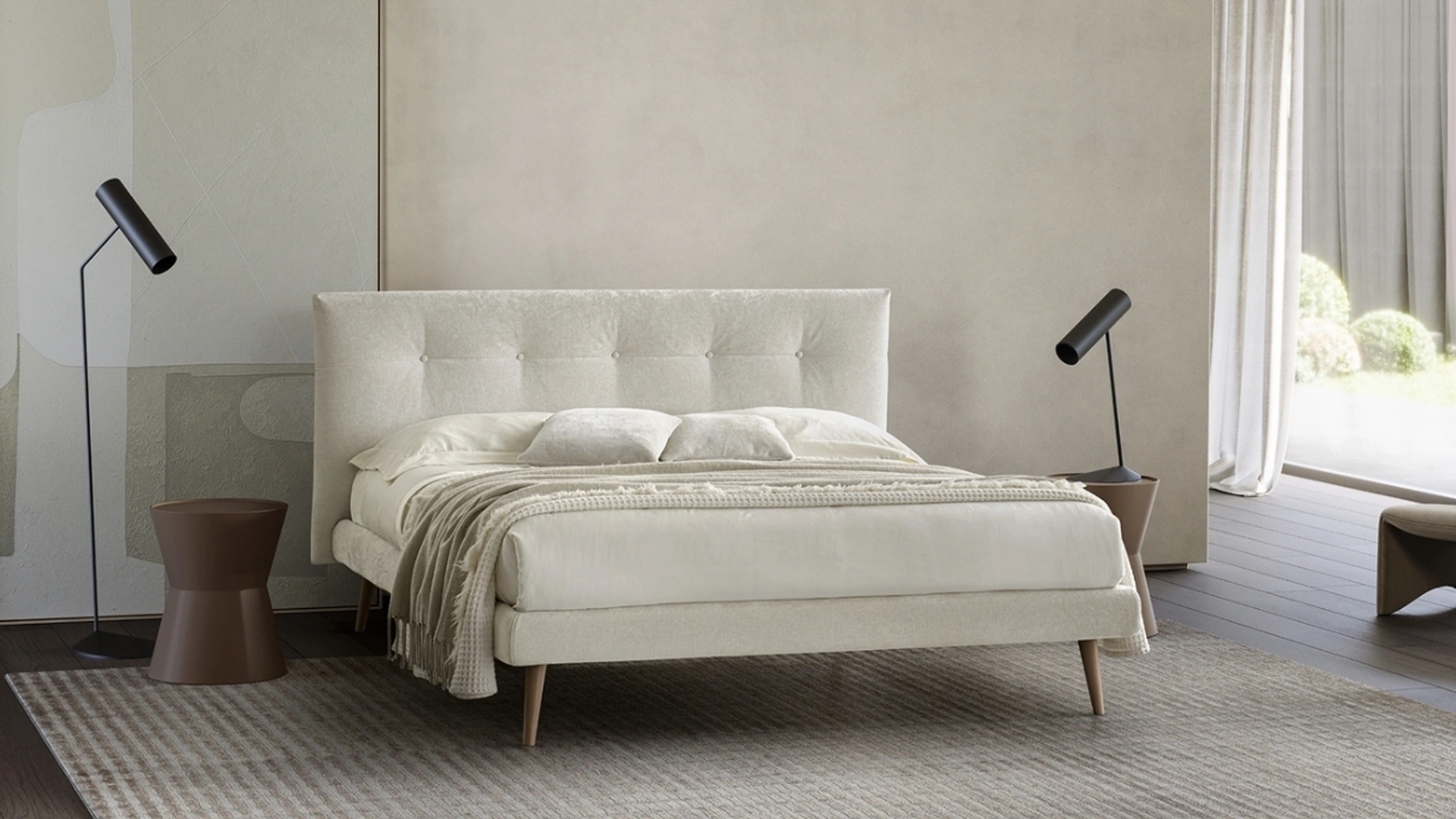 Letto Istante con testiera imbottita e trapuntata di San Lorenzo