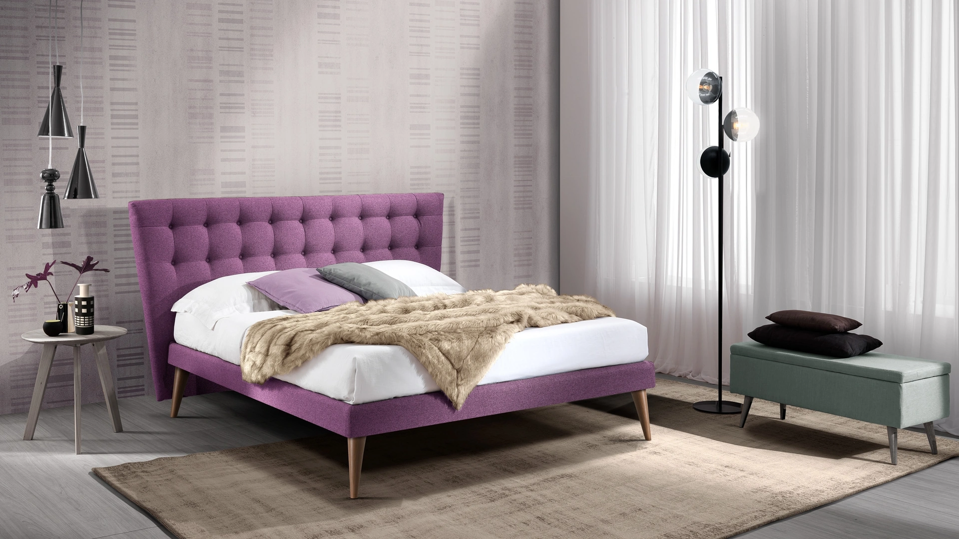 Letto Monroe Slim in tessuto imbottito di San Lorenzo
