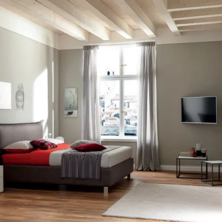 Letto con testiera in ecopelle Ardesia NC106 di Moretti Compact