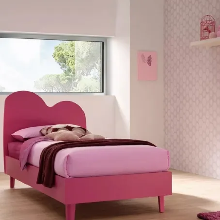 Letto singolo in laccato Ciclamino con testiera Air SC105 di Moretti Compact
