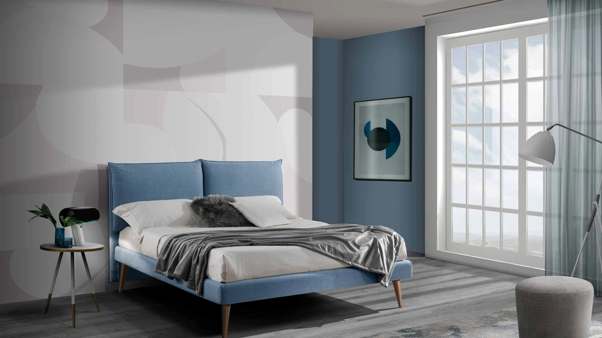 Letto Tracy Slim in tessuto imbottito di San Lorenzo