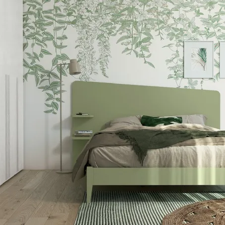 Letto matrimoniale con testiera  Volo Edge Plus con giroletto Nettuno finitura Oliva di Colombini Casa