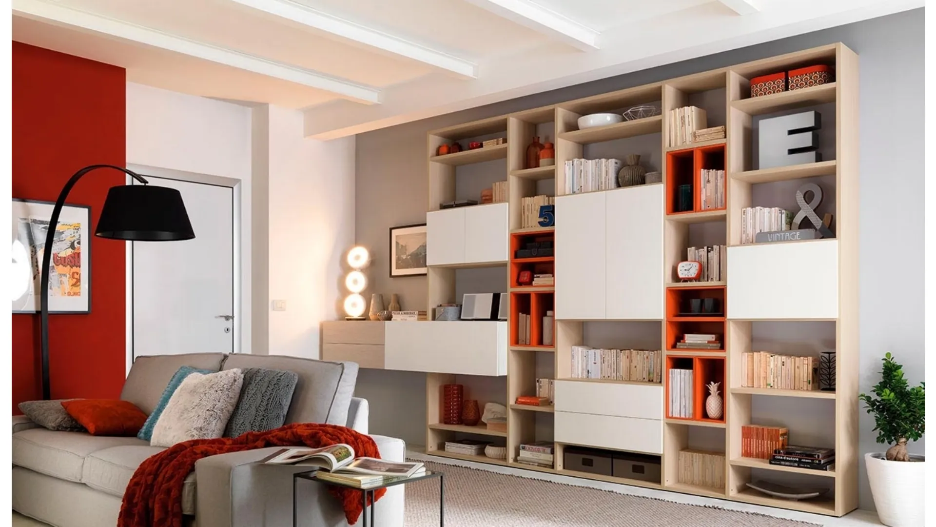 Libreria in melaminico larice e frassino Wallbox LV117 di Moretti Compact
