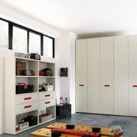 Libreria in melaminico Quarzo con maniglie in laccato Ciliegia NC308 Moretti Compact