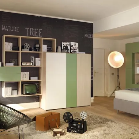 Libreria Wallbox YC307 in melaminico larice e laccato di Moretti Compact