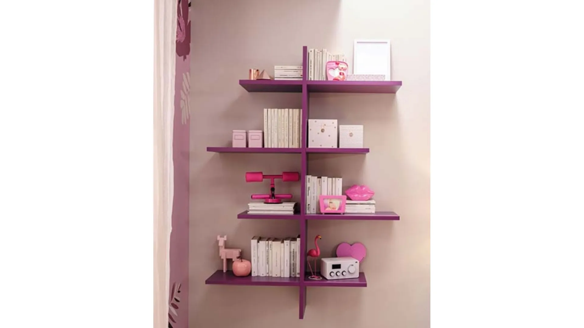 Libreria in laccato lampone Outline YC312 di Moretti Compact