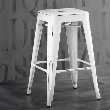 Sgabello Route 66 Stool 65 in metallo bianco anticato di La Seggiola